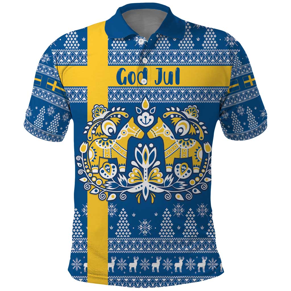 Sweden Christmas Personalized Polo Shirt Dala Horse God Jul - Wonder Print Shop