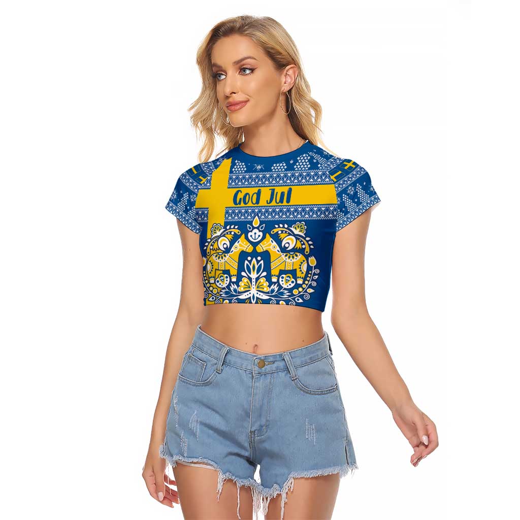 Sweden Christmas Personalized Raglan Cropped T Shirt Dala Horse God Jul - Wonder Print Shop
