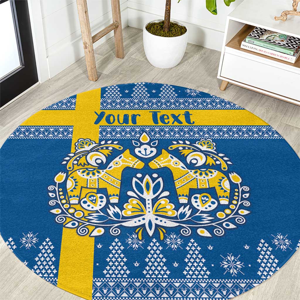 Sweden Christmas Personalized Round Carpet Dala Horse God Jul - Wonder Print Shop
