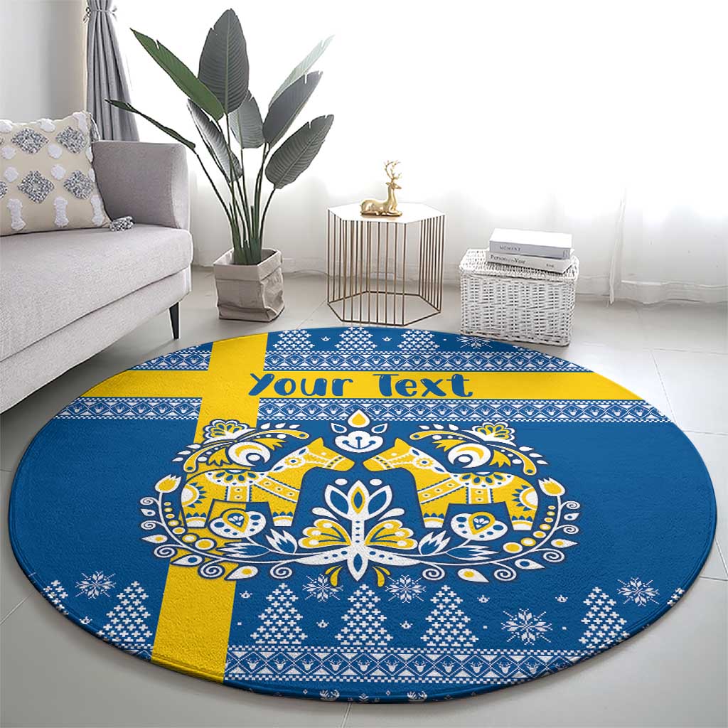 Sweden Christmas Personalized Round Carpet Dala Horse God Jul - Wonder Print Shop