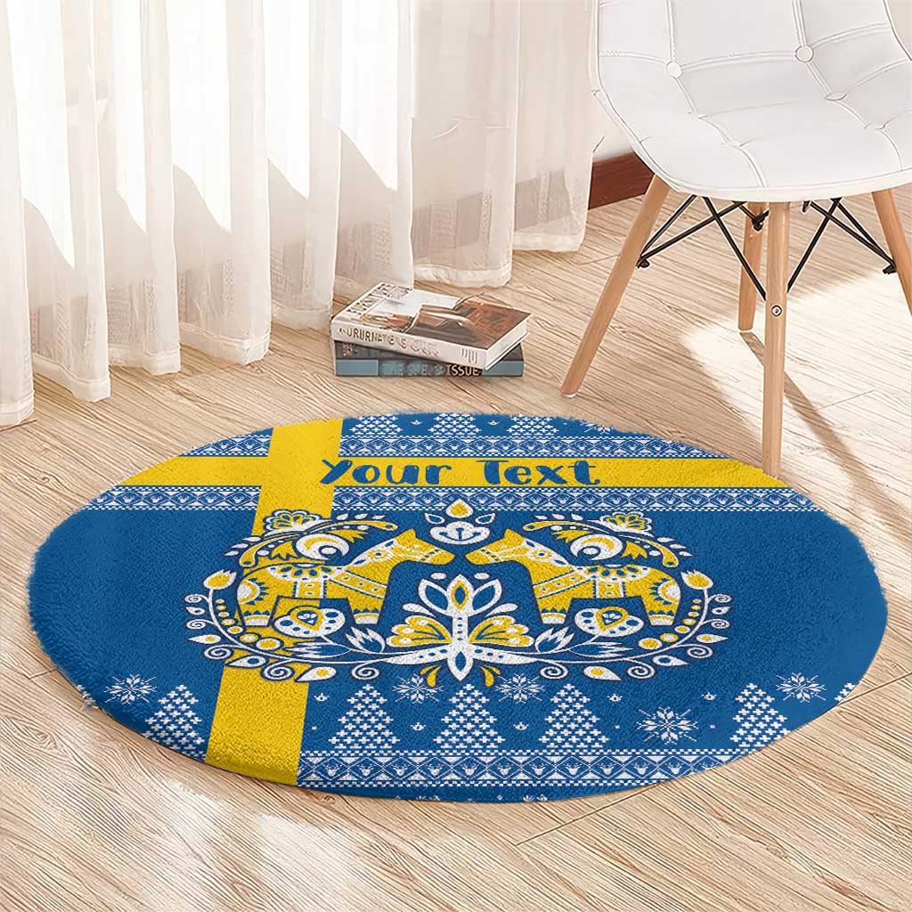 Sweden Christmas Personalized Round Carpet Dala Horse God Jul - Wonder Print Shop