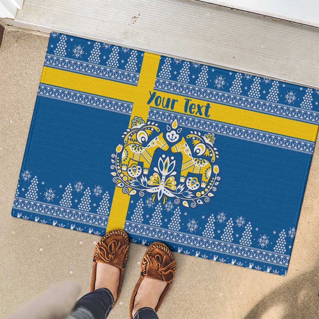 Sweden Christmas Personalized Rubber Doormat Dala Horse God Jul - Wonder Print Shop