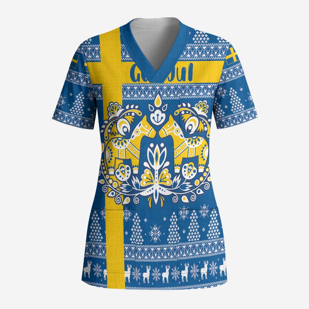 Sweden Christmas Personalized Scrub Top Dala Horse God Jul - Wonder Print Shop
