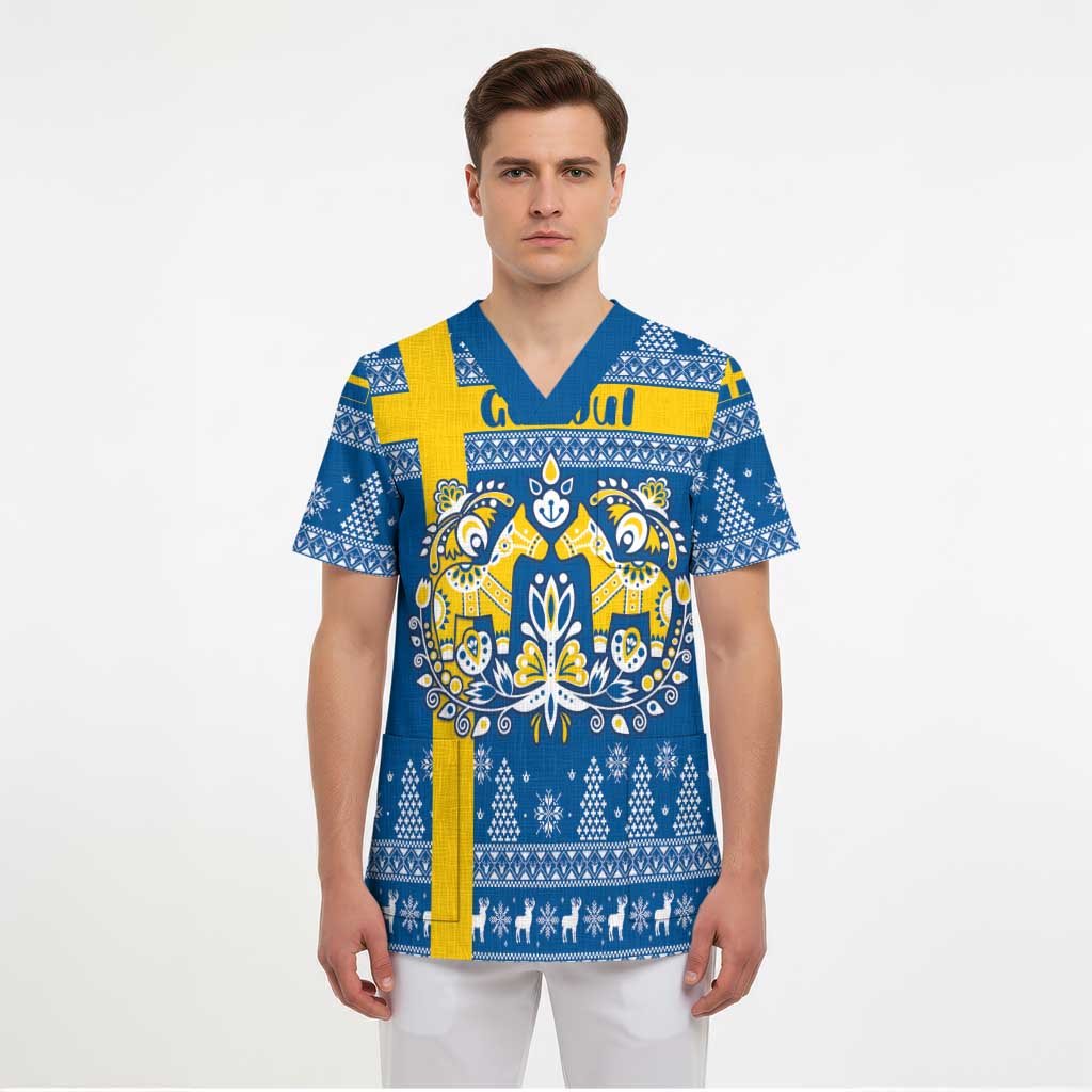 Sweden Christmas Personalized Scrub Top Dala Horse God Jul - Wonder Print Shop
