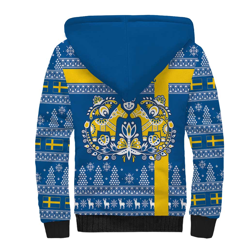 Sweden Christmas Personalized Sherpa Hoodie Dala Horse God Jul - Wonder Print Shop