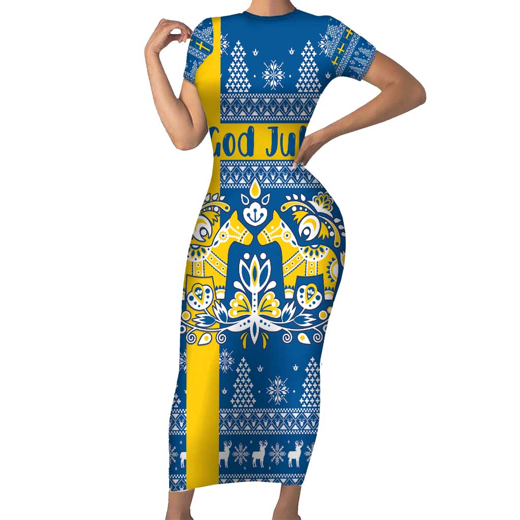 Sweden Christmas Personalized Short Sleeve Bodycon Dress Dala Horse God Jul - Wonder Print Shop