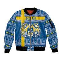 Sweden Christmas Personalized Sleeve Zip Bomber Jacket Dala Horse God Jul - Wonder Print Shop