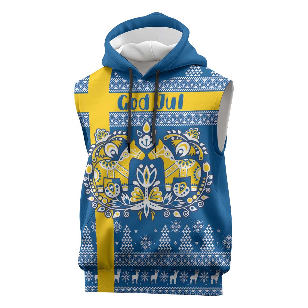 Sweden Christmas Personalized Sleeveless Hoodie Dala Horse God Jul - Wonder Print Shop