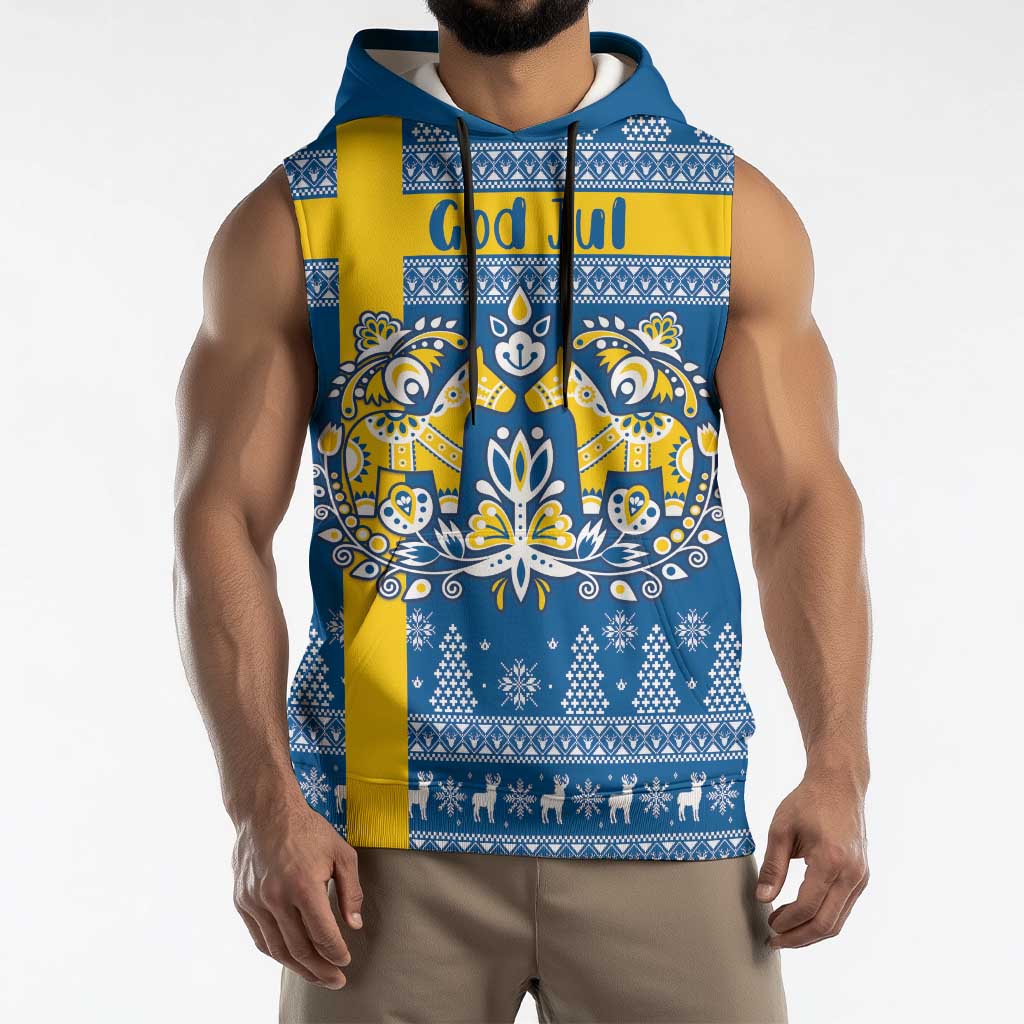 Sweden Christmas Personalized Sleeveless Hoodie Dala Horse God Jul - Wonder Print Shop