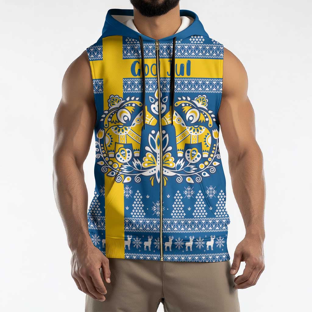 Sweden Christmas Personalized Sleeveless Zip Hoodie Dala Horse God Jul - Wonder Print Shop
