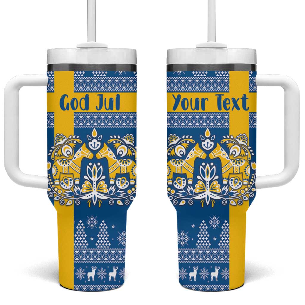 Sweden Christmas Personalized Tumbler With Handle Dala Horse God Jul - Wonder Print Shop