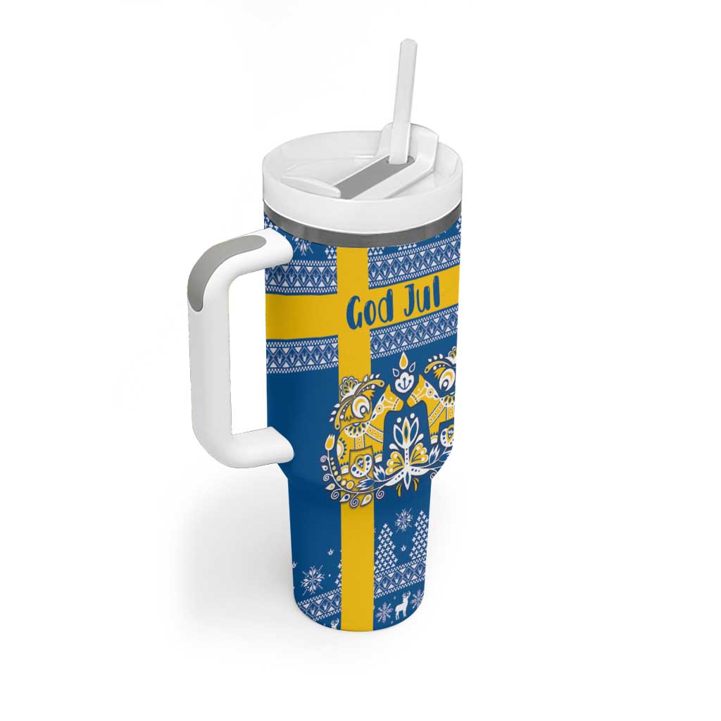 Sweden Christmas Personalized Tumbler With Handle Dala Horse God Jul - Wonder Print Shop