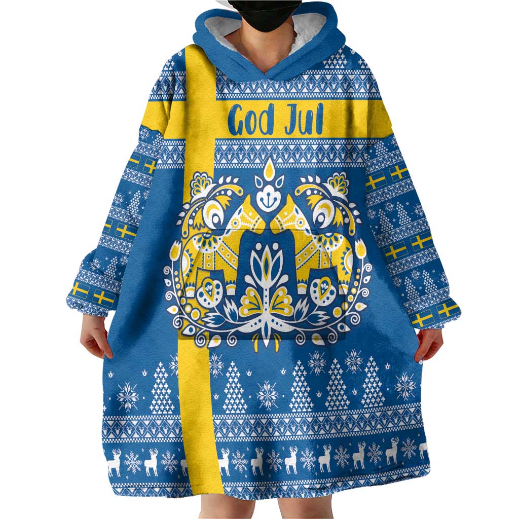 Sweden Christmas Personalized Wearable Blanket Hoodie Dala Horse God Jul - Wonder Print Shop