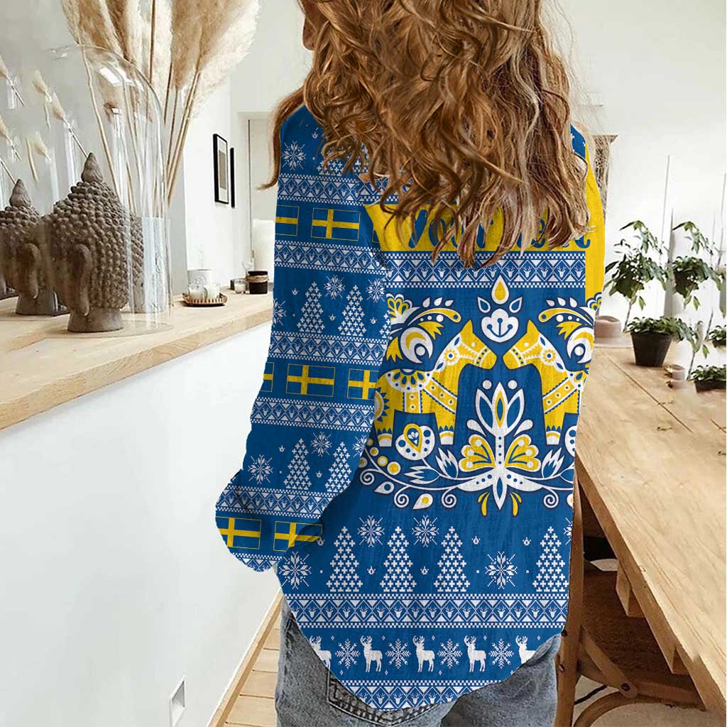 Sweden Christmas Personalized Women Casual Shirt Dala Horse God Jul - Wonder Print Shop