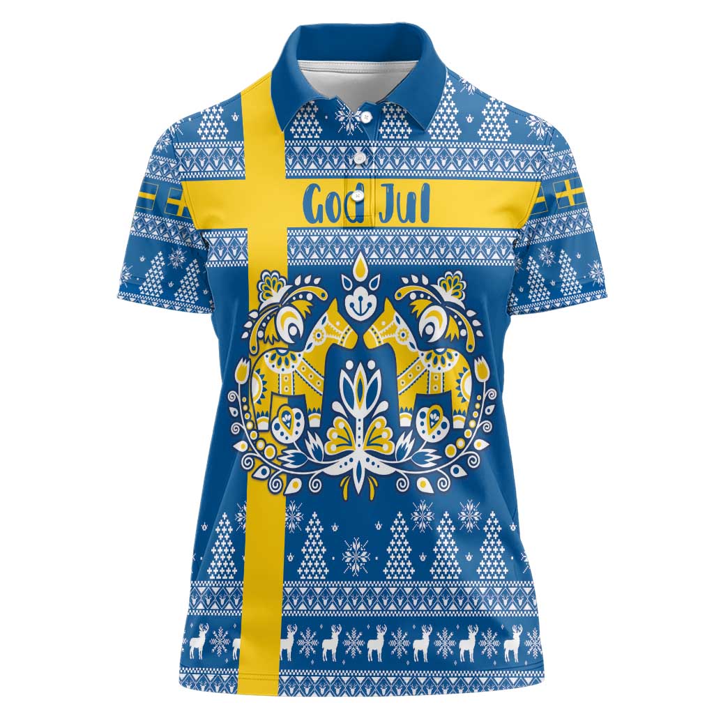 Sweden Christmas Personalized Women Polo Shirt Dala Horse God Jul - Wonder Print Shop