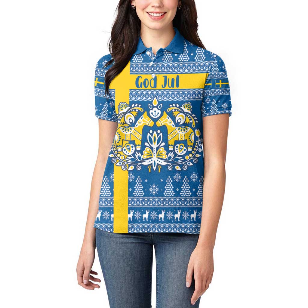Sweden Christmas Personalized Women Polo Shirt Dala Horse God Jul - Wonder Print Shop