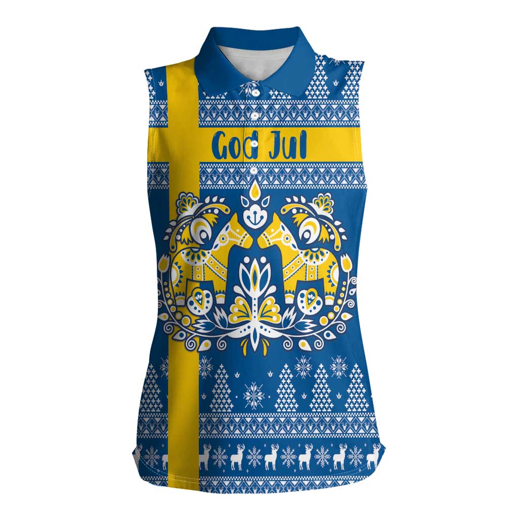 Sweden Christmas Personalized Women Sleeveless Polo Shirt Dala Horse God Jul - Wonder Print Shop