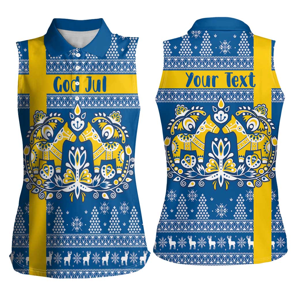 Sweden Christmas Personalized Women Sleeveless Polo Shirt Dala Horse God Jul - Wonder Print Shop