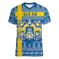 Sweden Christmas Personalized Women V-Neck T-Shirt Dala Horse God Jul - Wonder Print Shop