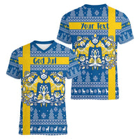 Sweden Christmas Personalized Women V-Neck T-Shirt Dala Horse God Jul - Wonder Print Shop