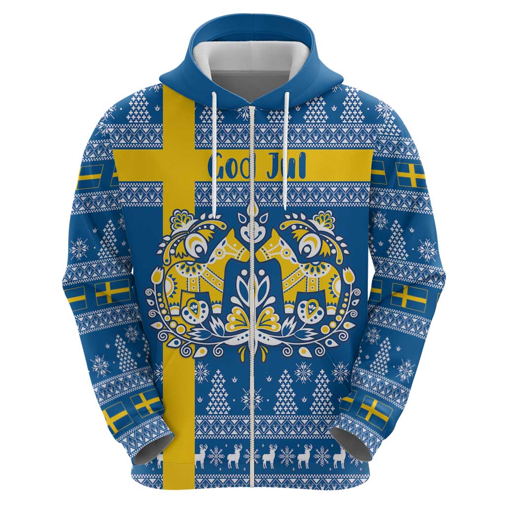 Sweden Christmas Personalized Zip Hoodie Dala Horse God Jul - Wonder Print Shop