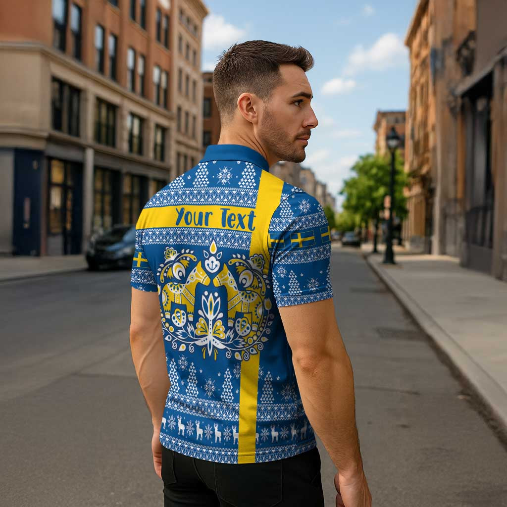 Sweden Christmas Personalized Zipper Polo Shirt Dala Horse God Jul - Wonder Print Shop