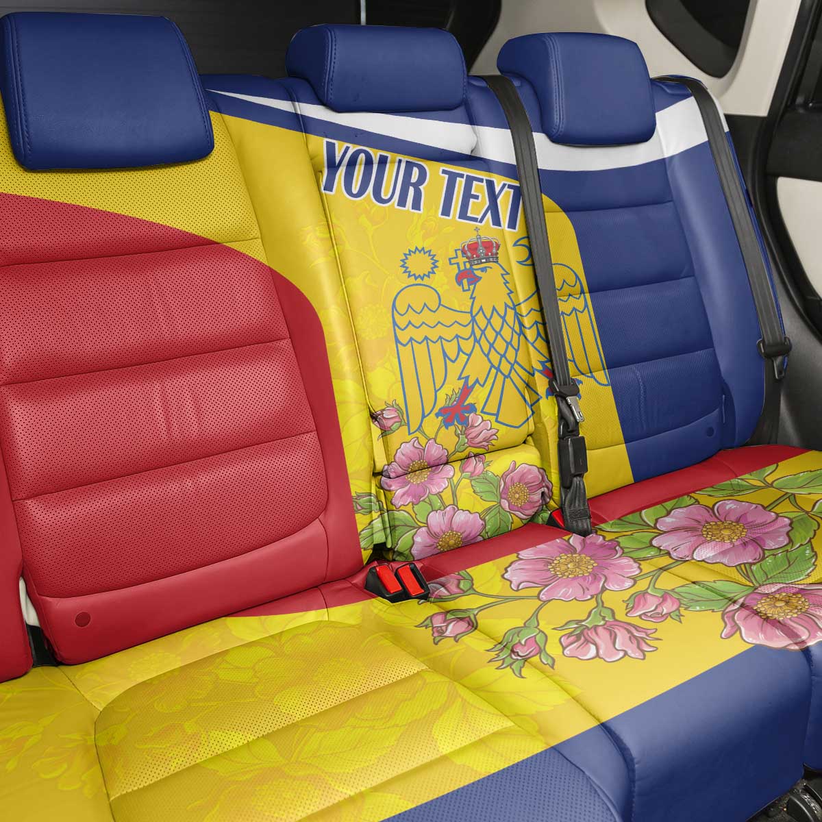 Personalized Romania Great White Pelican Back Car Seat Cover With Rosa Canina - Wonder Print Shop