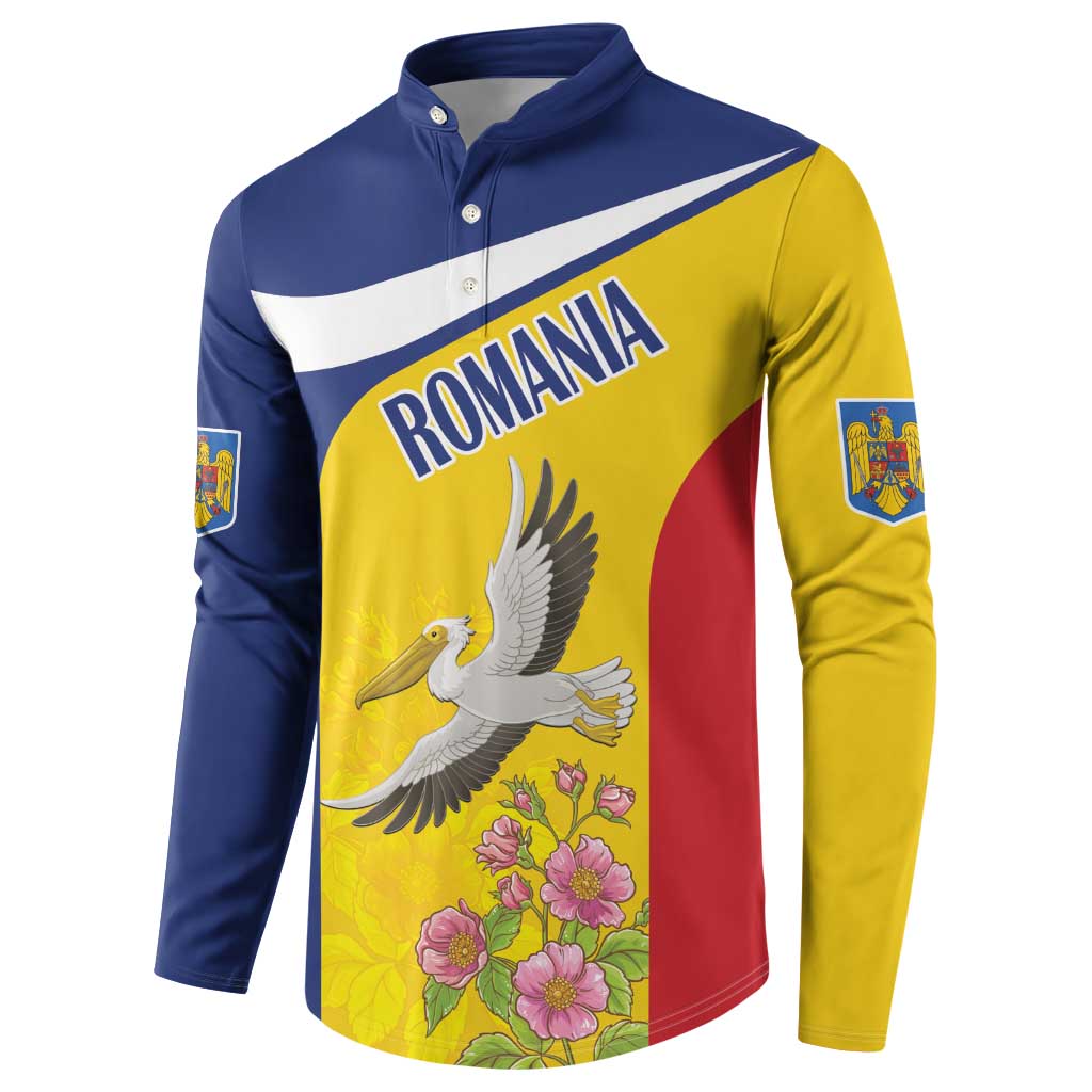 Personalized Romania Great White Pelican Button Sweatshirt With Rosa Canina - Wonder Print Shop