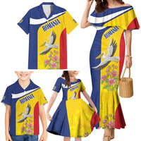 Personalized Romania Great White Pelican Family Matching Mermaid Dress and Hawaiian Shirt With Rosa Canina - Wonder Print Shop