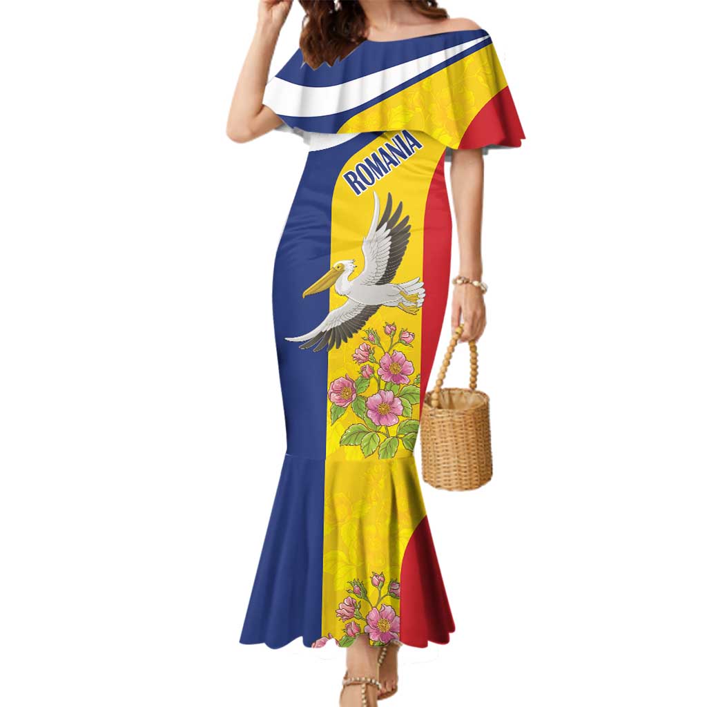 Personalized Romania Great White Pelican Family Matching Mermaid Dress and Hawaiian Shirt With Rosa Canina - Wonder Print Shop