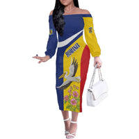 Personalized Romania Great White Pelican Family Matching Off The Shoulder Long Sleeve Dress and Hawaiian Shirt With Rosa Canina - Wonder Print Shop