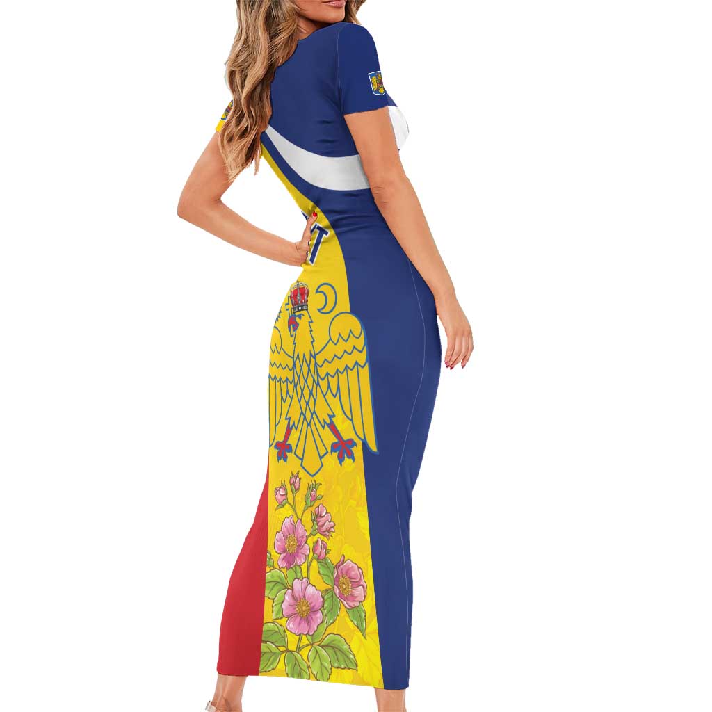 Personalized Romania Great White Pelican Family Matching Short Sleeve Bodycon Dress and Hawaiian Shirt With Rosa Canina - Wonder Print Shop