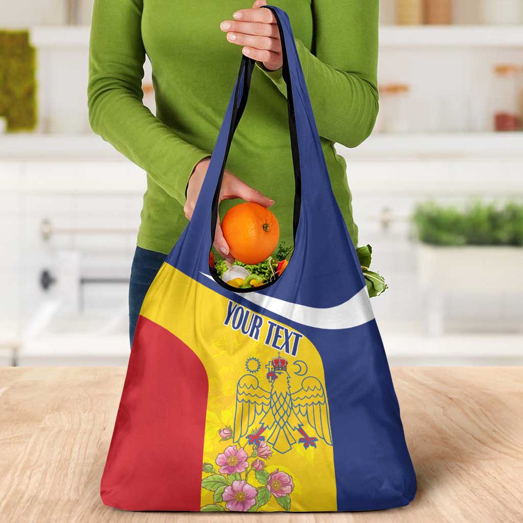 Personalized Romania Great White Pelican Grocery Bag With Rosa Canina