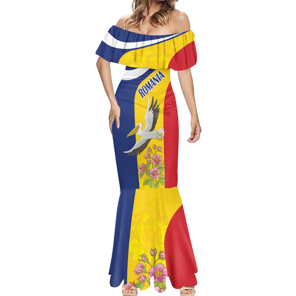 Personalized Romania Great White Pelican Mermaid Dress With Rosa Canina - Wonder Print Shop