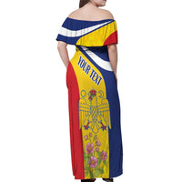 Personalized Romania Great White Pelican Off Shoulder Maxi Dress With Rosa Canina - Wonder Print Shop