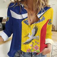 Personalized Romania Great White Pelican Women Casual Shirt With Rosa Canina - Wonder Print Shop