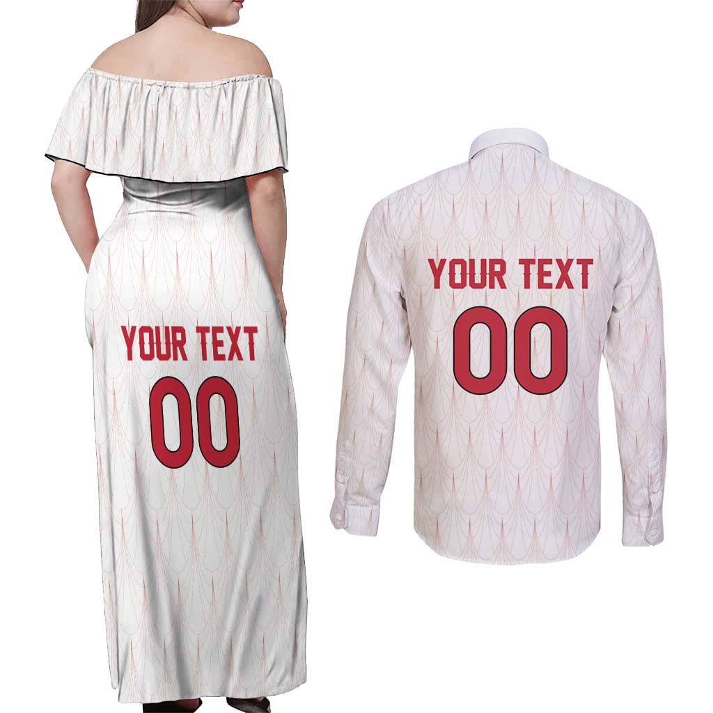Custom Austria Football Couples Matching Off Shoulder Maxi Dress and Long Sleeve Button Shirt Das Team Go Champions