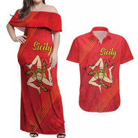 Personalized Bandiera della Sicilia Couples Matching Off Shoulder Maxi Dress and Hawaiian Shirt Sporty Style