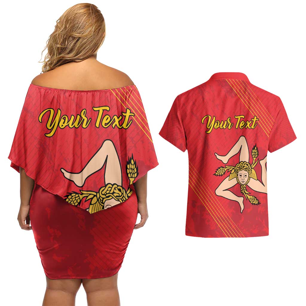 Personalized Bandiera della Sicilia Couples Matching Off Shoulder Short Dress and Hawaiian Shirt Sporty Style