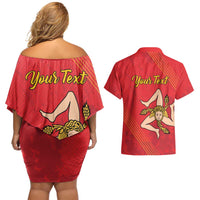 Personalized Bandiera della Sicilia Couples Matching Off Shoulder Short Dress and Hawaiian Shirt Sporty Style
