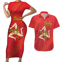 Personalized Bandiera della Sicilia Couples Matching Short Sleeve Bodycon Dress and Hawaiian Shirt Sporty Style
