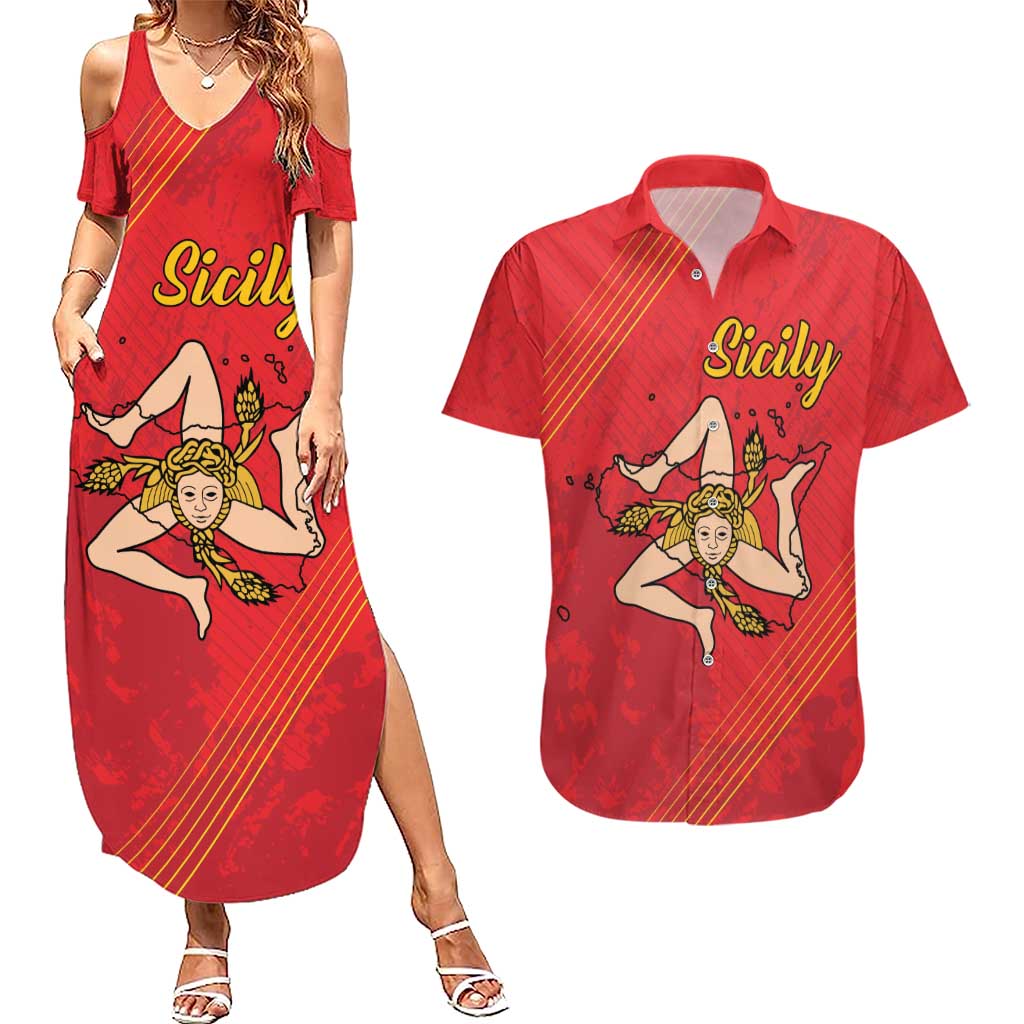 Personalized Bandiera della Sicilia Couples Matching Summer Maxi Dress and Hawaiian Shirt Sporty Style