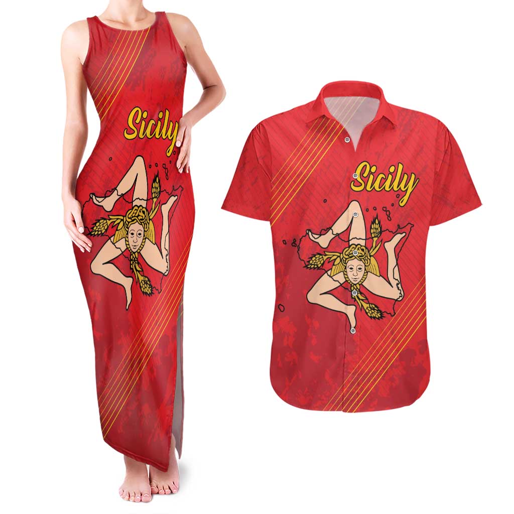 Personalized Bandiera della Sicilia Couples Matching Tank Maxi Dress and Hawaiian Shirt Sporty Style