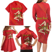 Personalized Bandiera della Sicilia Family Matching Long Sleeve Bodycon Dress and Hawaiian Shirt Sporty Style
