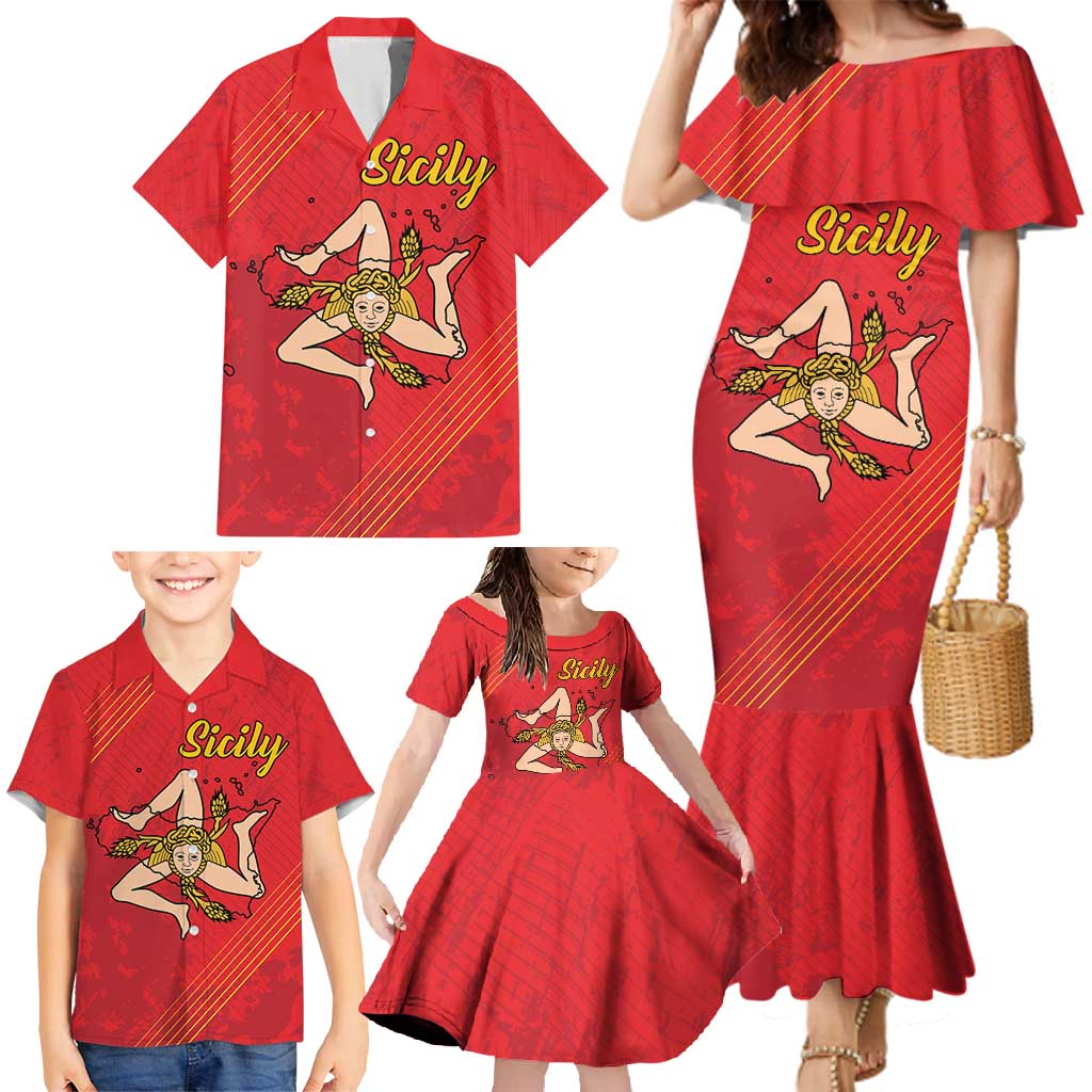 Personalized Bandiera della Sicilia Family Matching Mermaid Dress and Hawaiian Shirt Sporty Style