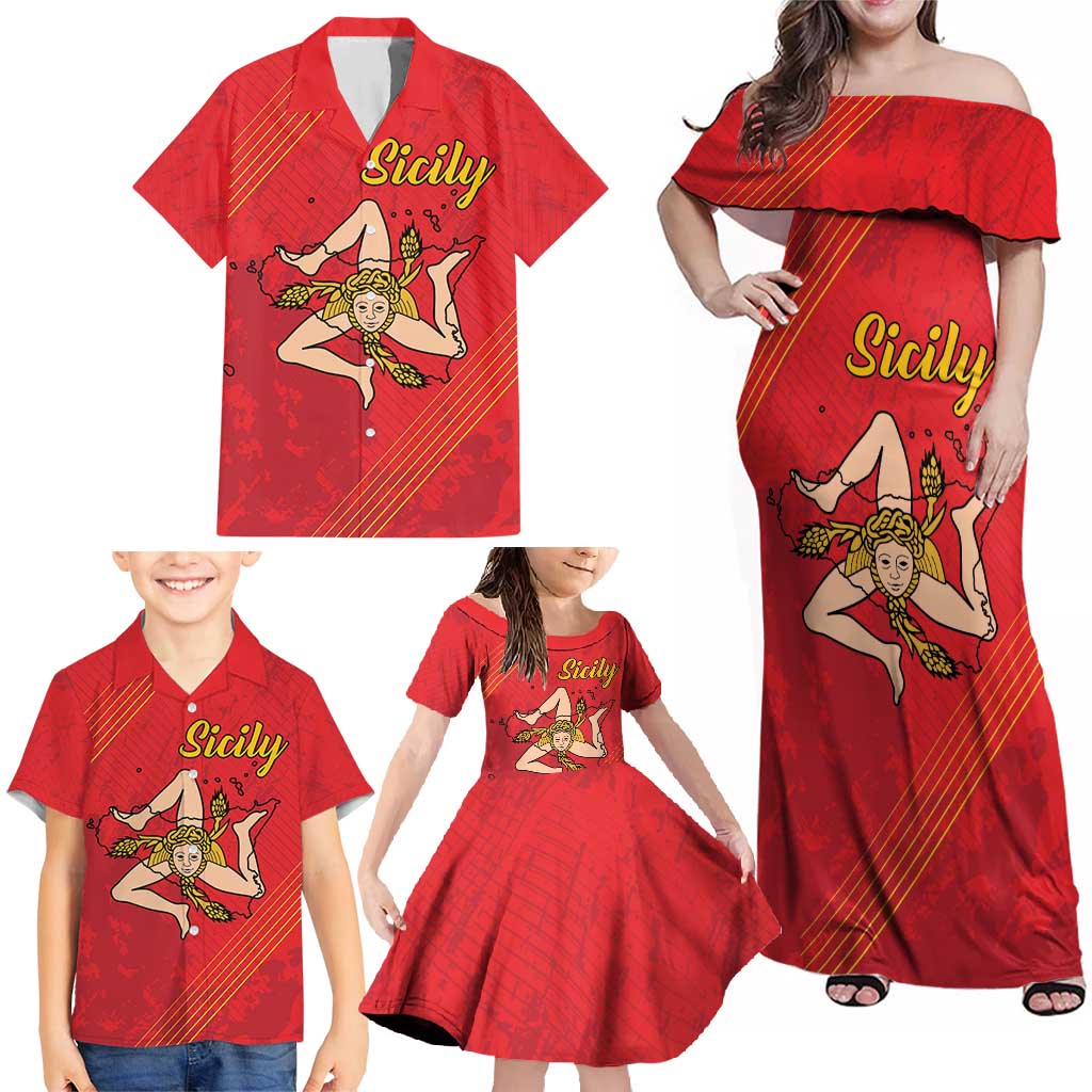 Personalized Bandiera della Sicilia Family Matching Off Shoulder Maxi Dress and Hawaiian Shirt Sporty Style