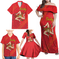 Personalized Bandiera della Sicilia Family Matching Off Shoulder Maxi Dress and Hawaiian Shirt Sporty Style