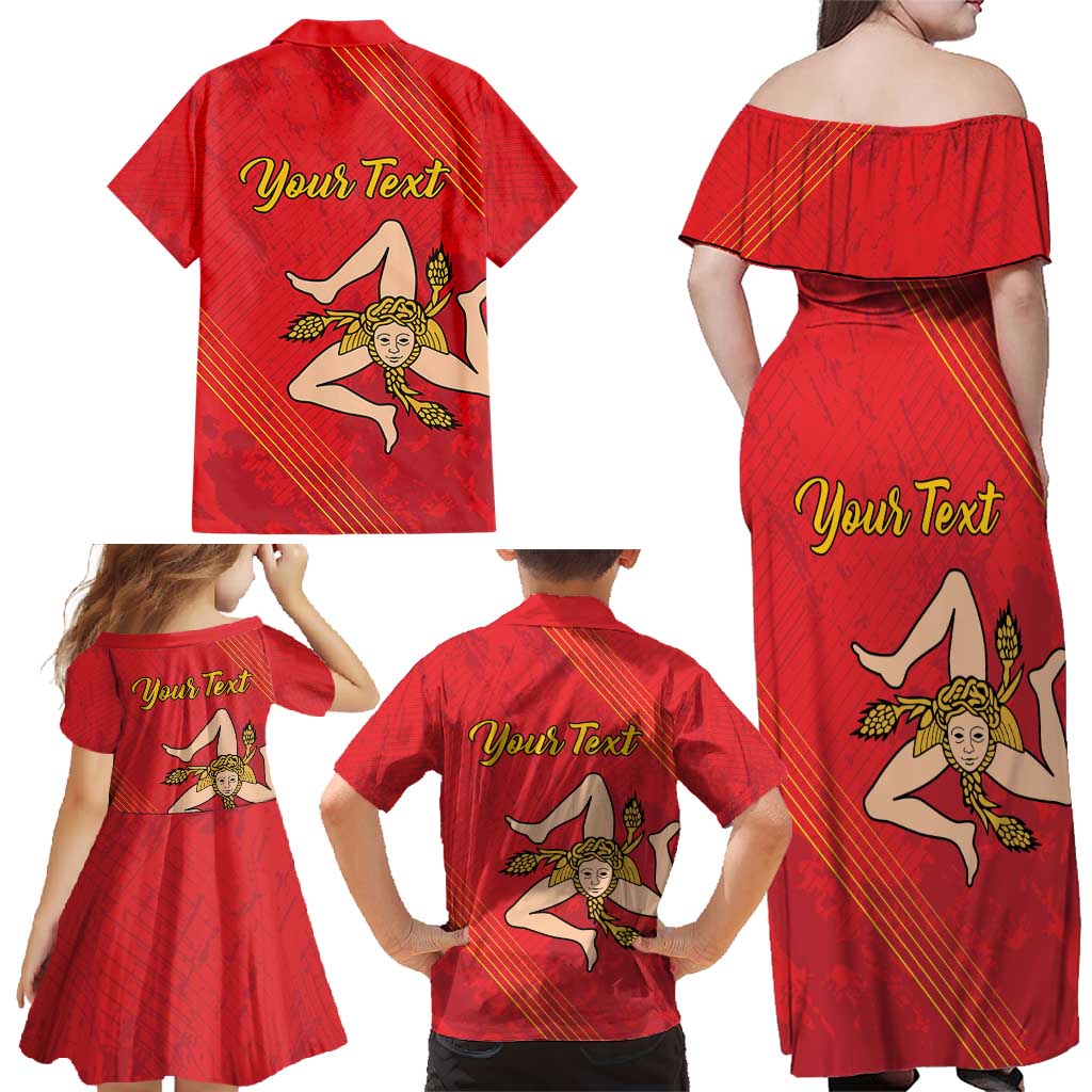 Personalized Bandiera della Sicilia Family Matching Off Shoulder Maxi Dress and Hawaiian Shirt Sporty Style
