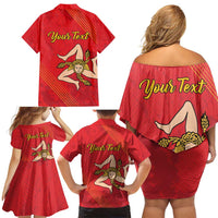 Personalized Bandiera della Sicilia Family Matching Off Shoulder Short Dress and Hawaiian Shirt Sporty Style