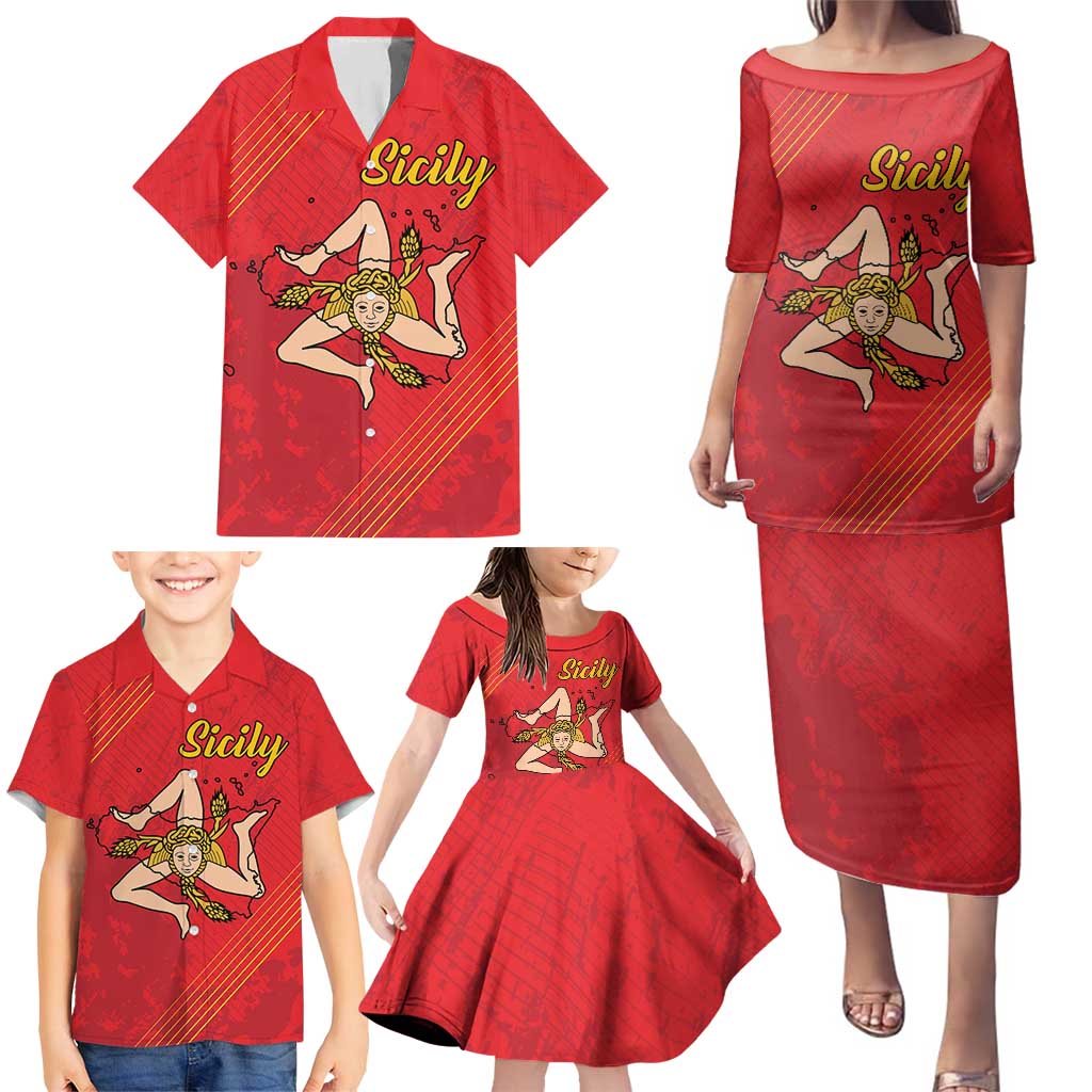 Personalized Bandiera della Sicilia Family Matching Puletasi and Hawaiian Shirt Sporty Style